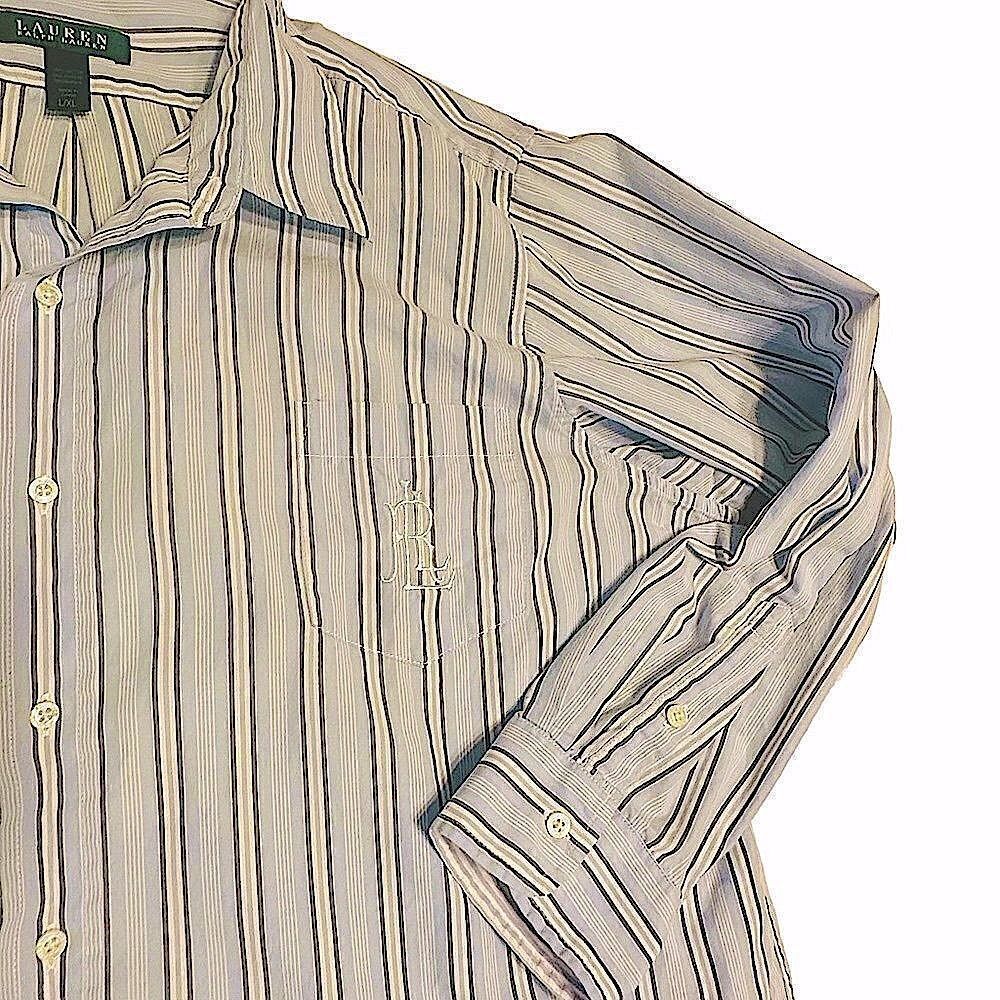RL Monogram Blue Striped long sleeve button down Shirt Size Large/extra large